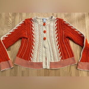 Vintage Karen Hansen chunky cotton cable knit fisherman bell sleeve swing cardi